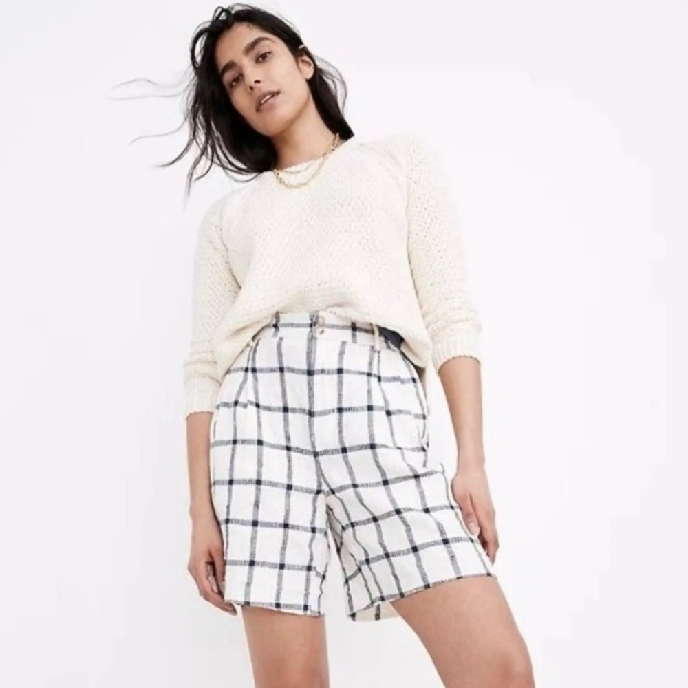 Madewell Navy and Cream Plaid Shorts